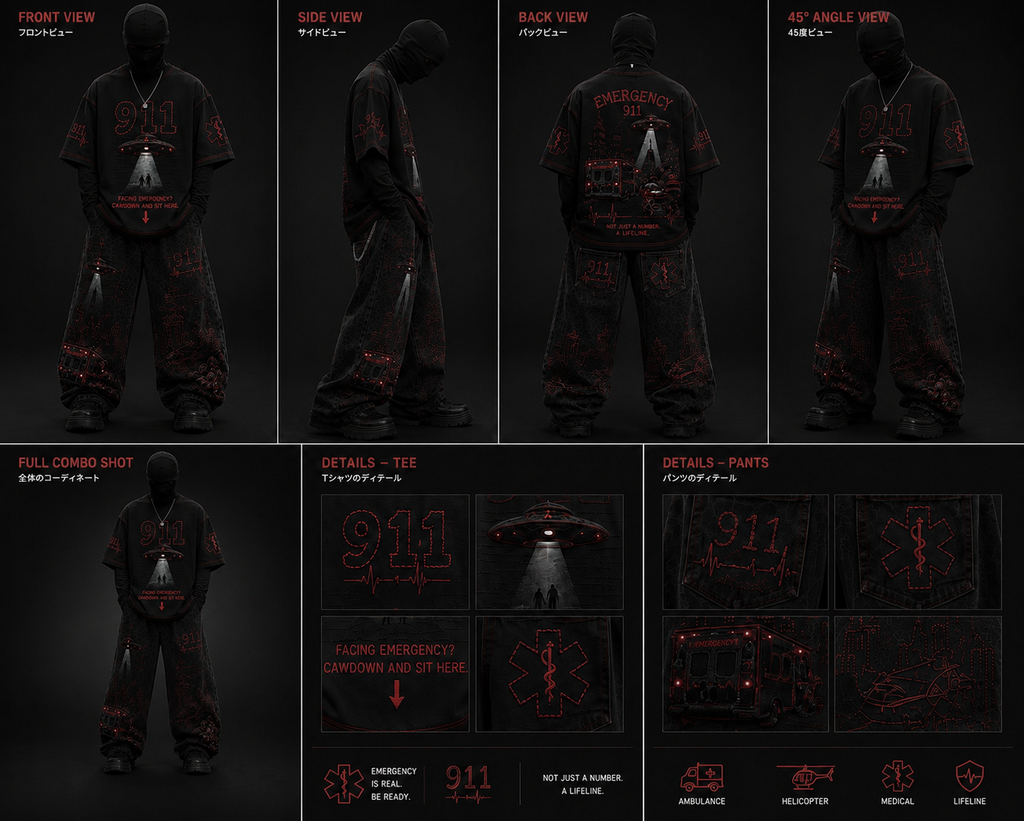 911 EMERGENCY™ Gen-Z Oversized Combo | Black & Red Edition