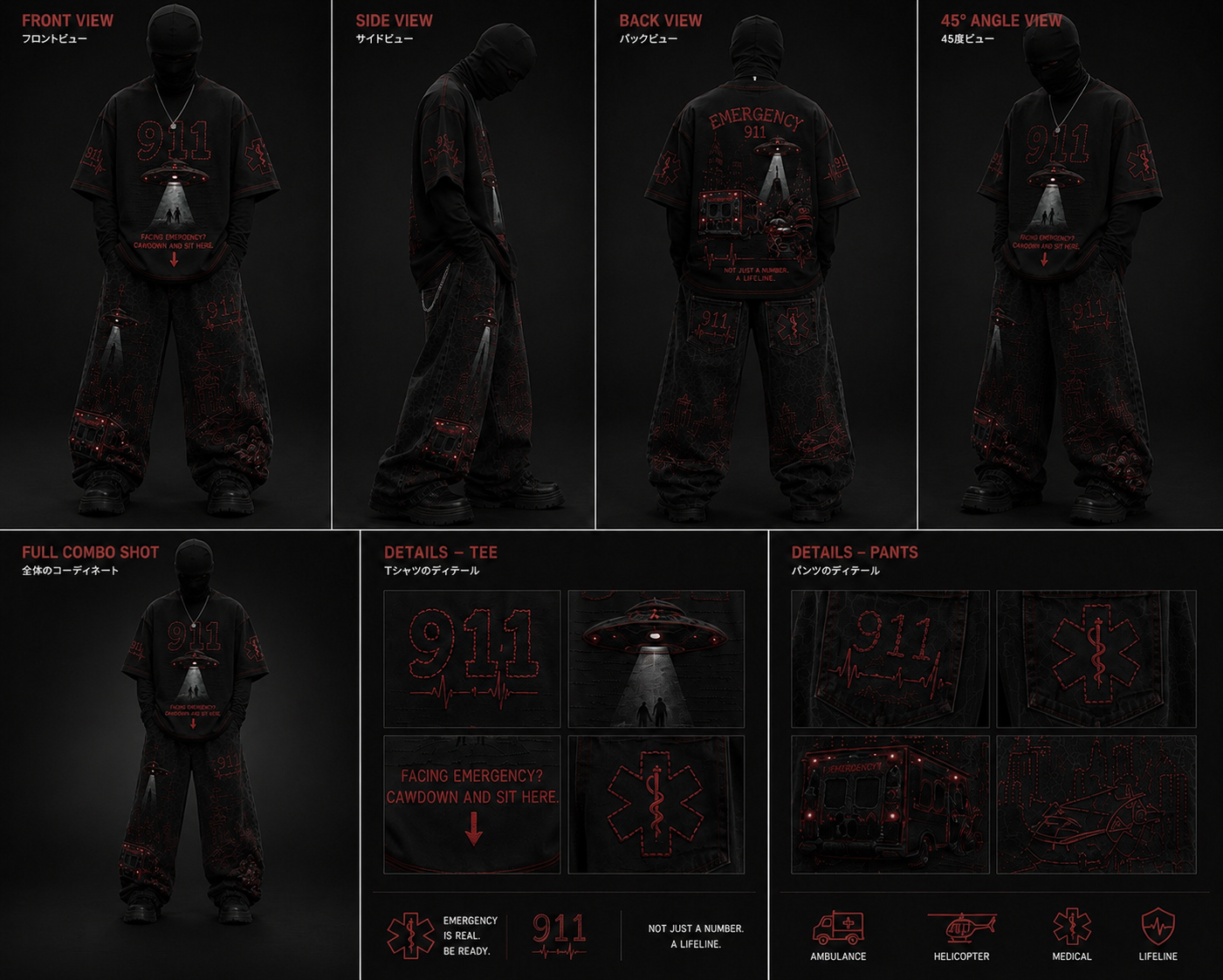 911 EMERGENCY™ Gen-Z Oversized Combo | Black & Red Edition