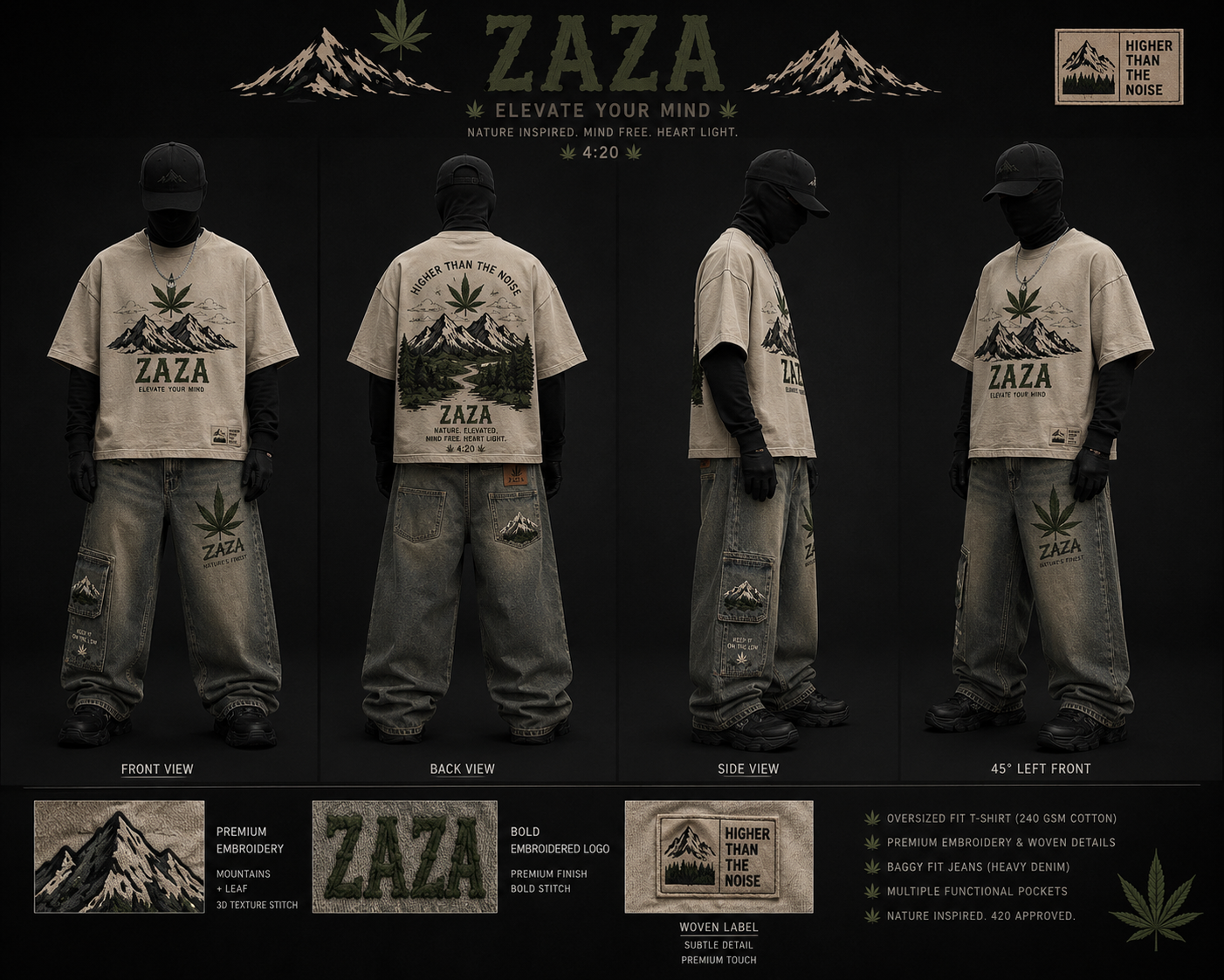 911 ZAZA™ Oversized Drop Shoulder T-Shirt + Baggy Jeans Combo | Nature's Finest Edition