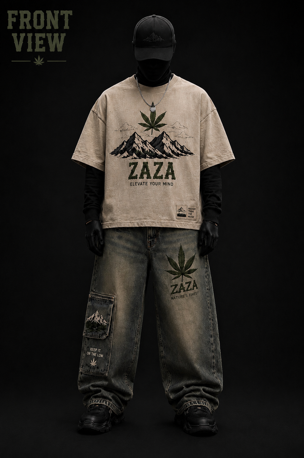 911 ZAZA™ Oversized Drop Shoulder T-Shirt + Baggy Jeans Combo | Nature's Finest Edition
