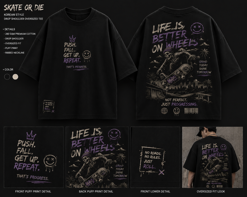 Skate or Die Oversized Graphic T-Shirt – Premium Streetwear Tee
