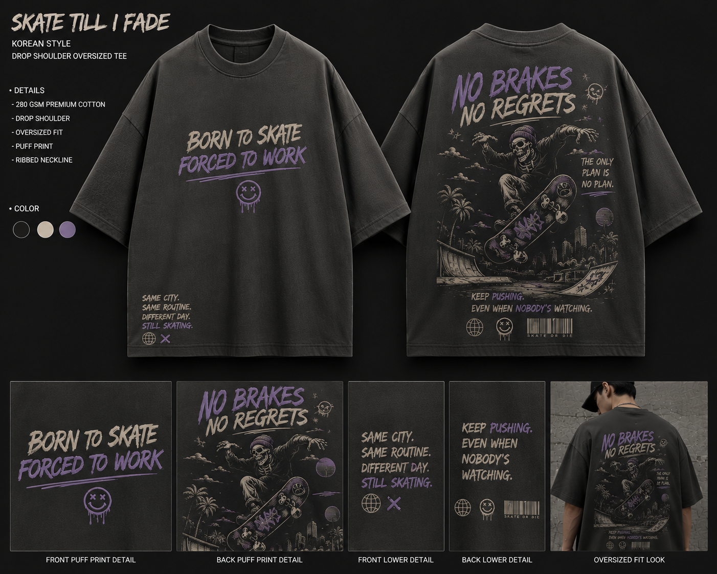 No Brakes No Regrets Oversized Drop Shoulder Tee
