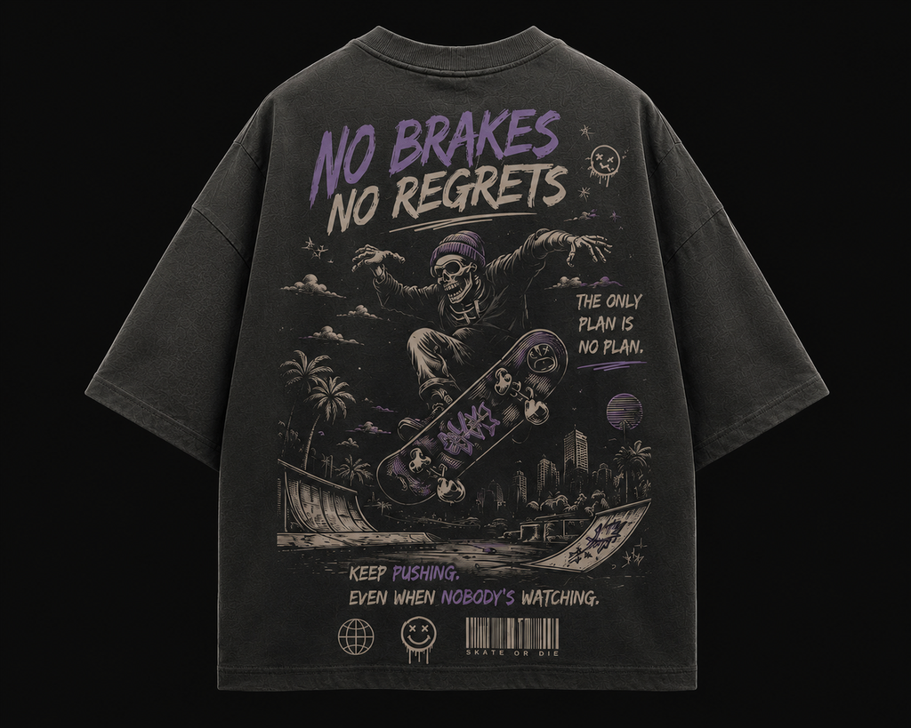 No Brakes No Regrets Oversized Drop Shoulder Tee