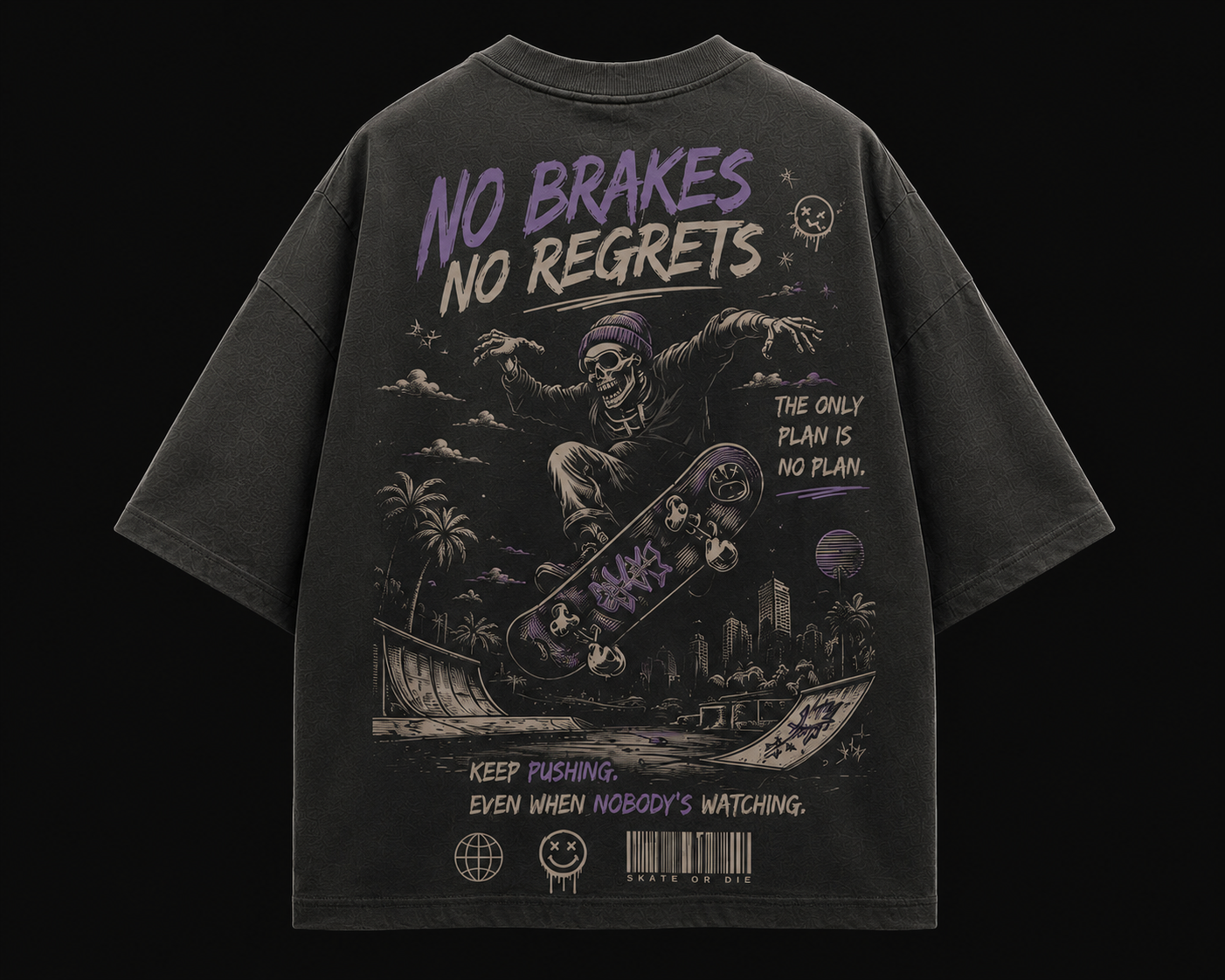 No Brakes No Regrets Oversized Drop Shoulder Tee