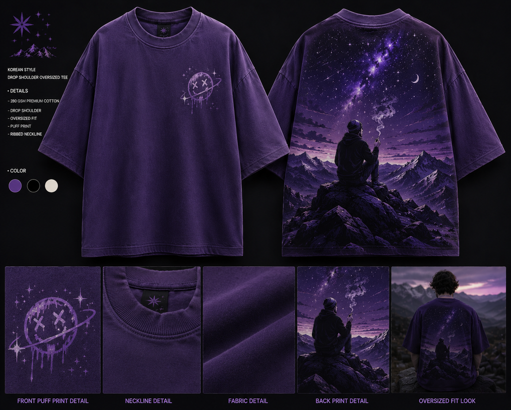 911 Purple Galaxy Oversized Drop Shoulder T-Shirt