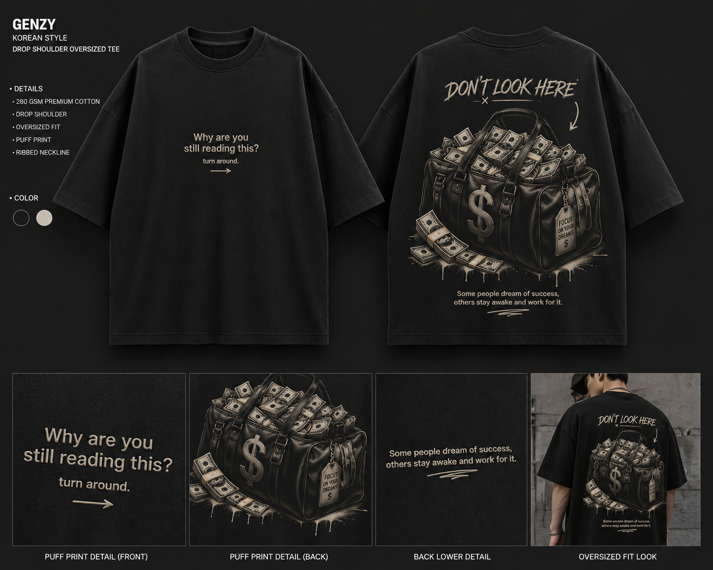911 Don't Look Here Oversized Drop Shoulder T-Shirt