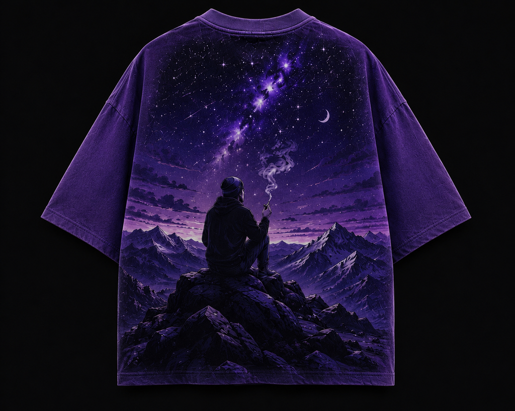 911 Purple Galaxy Oversized Drop Shoulder T-Shirt