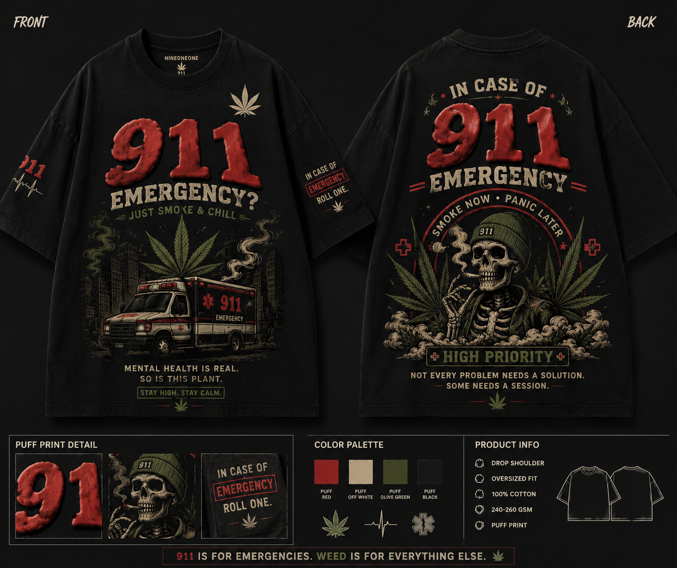 911 Emergency Response Puff Print Tee – Black