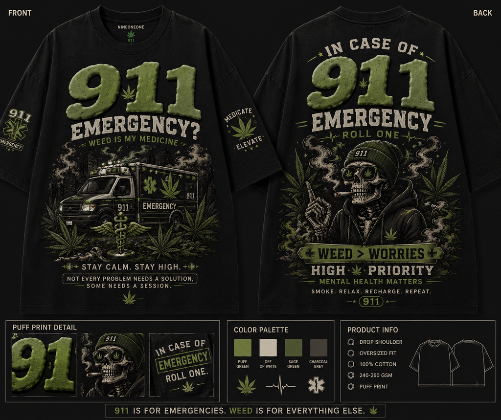 911 Weed Is My Medicine Puff Print T-Shirt