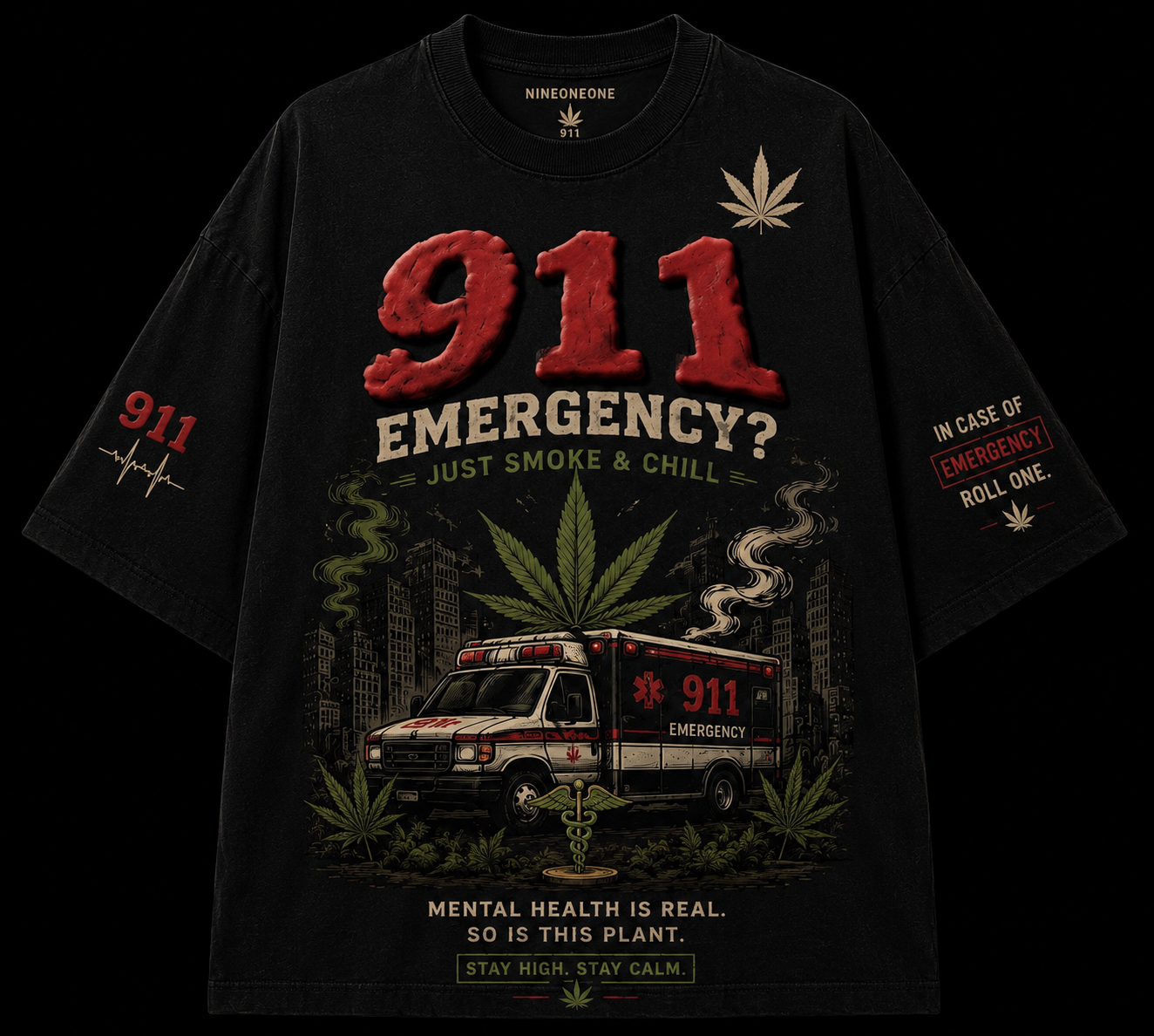 911 Emergency Response Puff Print Tee – Black