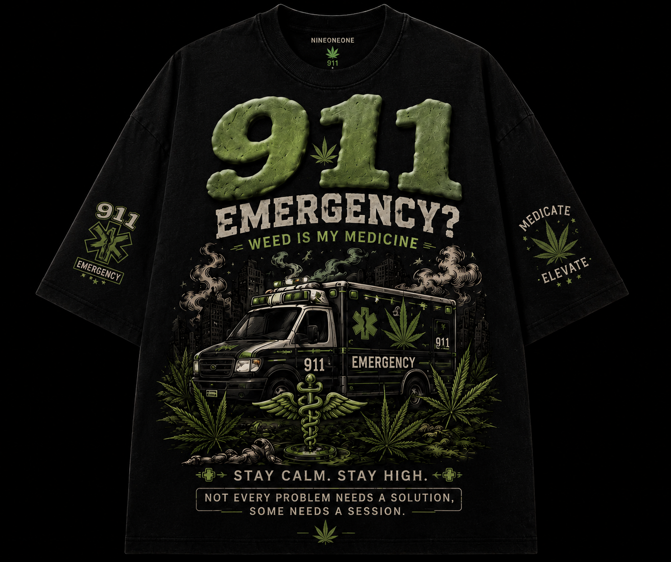 911 Weed Is My Medicine Puff Print T-Shirt