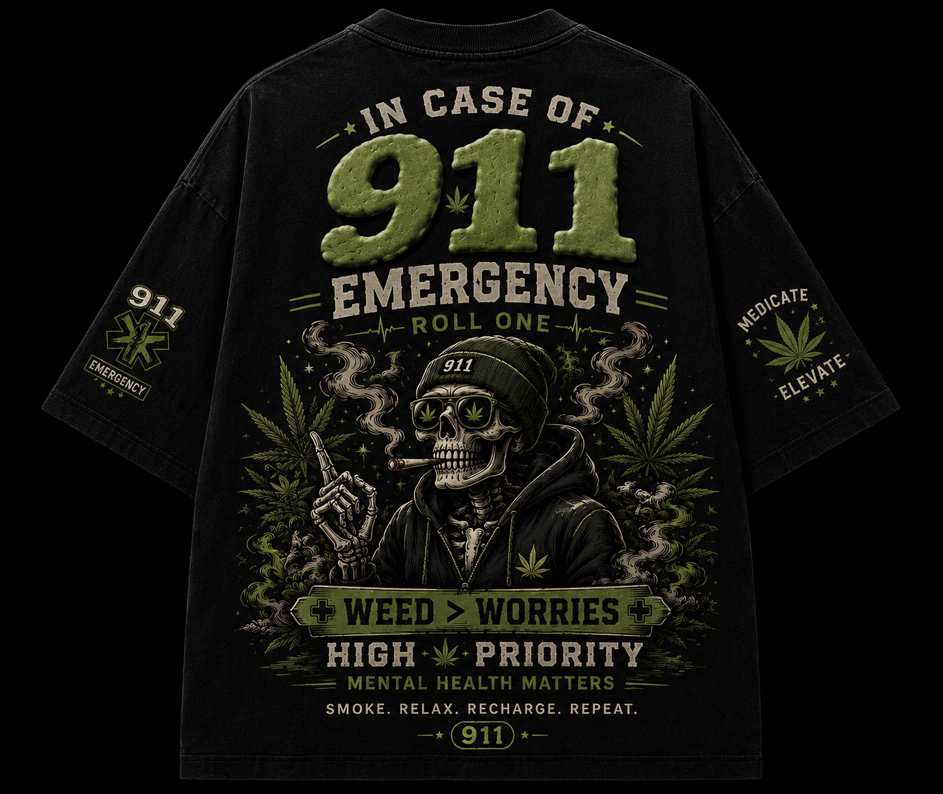 911 Weed Is My Medicine Puff Print T-Shirt